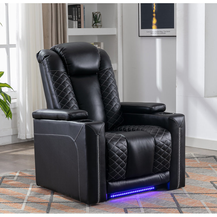 35 Wide Breathable Leather Electric Power Recliner with USB Port and Cup Holders